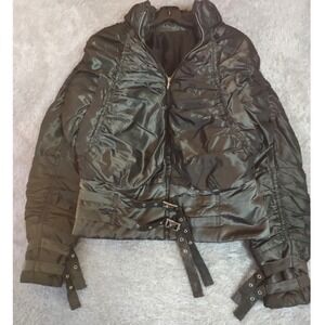 Aeffe Spa Ruched Puffer Jacket Womens 42 Polyester Buckled Winter Made in Italy